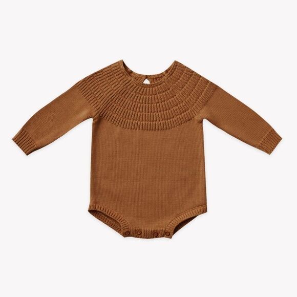 Quincy Mae Knit Dalia Romper in Walnut tan brown 2-3Y